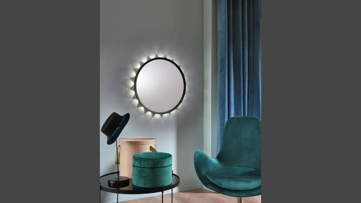 Specchio da parete con luce LED e cornice in alluminio color antracite Oled di Stones