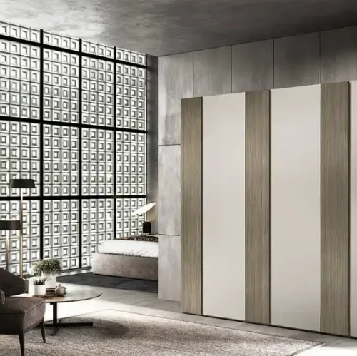 Armadio con ante battenti Bora B365 laccato opaco perla con inserti in nobilitato di Moretti Compact Giorno Notte
