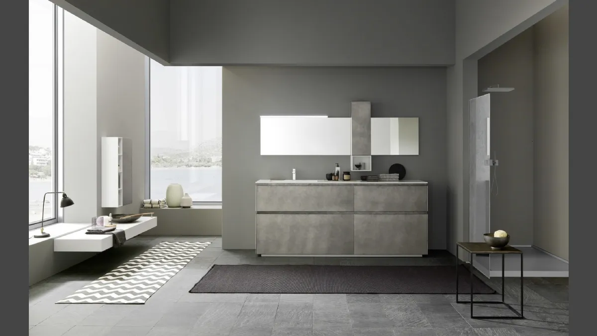 Mobile da Bagno sospeso M2 System C205 in laccato Metal Titanio di Baxar