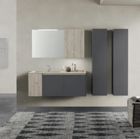 Mobile da Bagno sospeso M2 System C209 in laccato opaco Grigio Grafite e HPL Quercia Grigia di Baxar