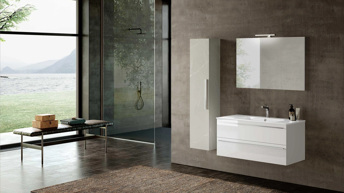Mobile da Bagno sospeso Block System Slim C40 di Baxar