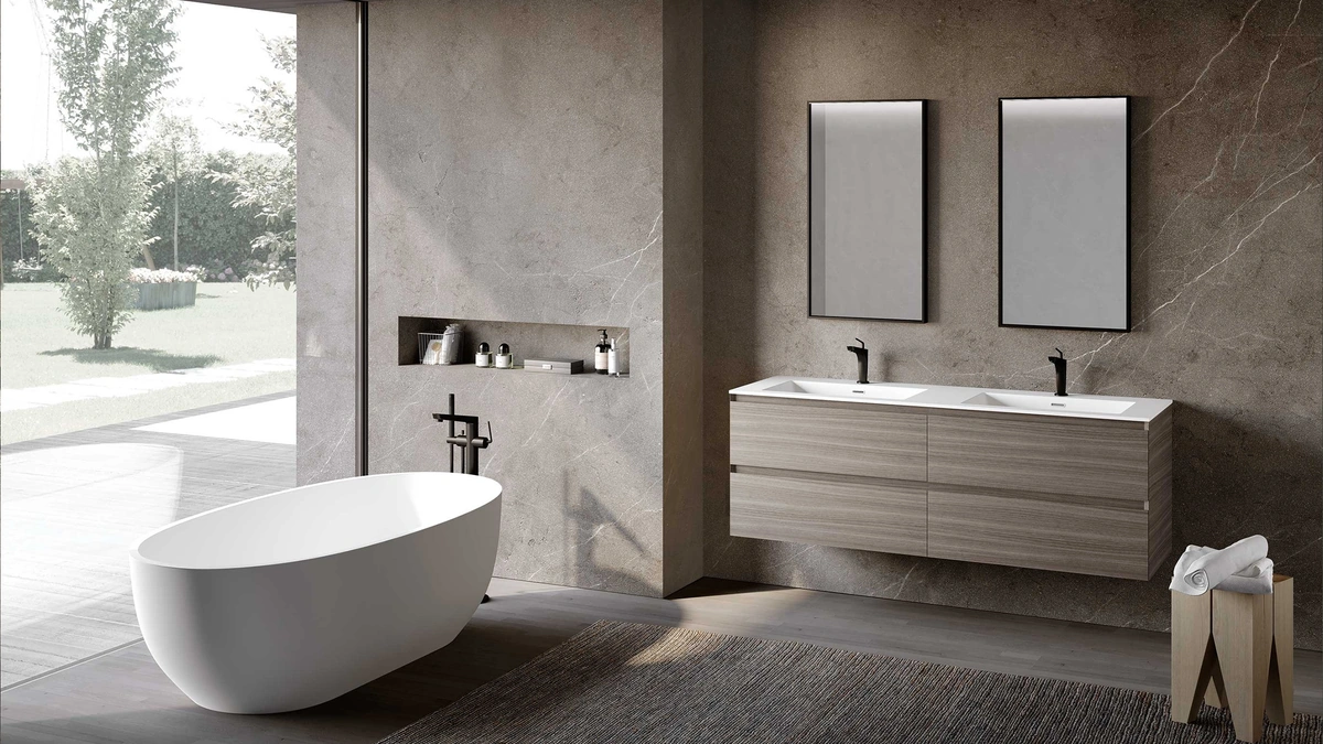 Mobile da Bagno sospeso Block System Syntesi C32 di Baxar