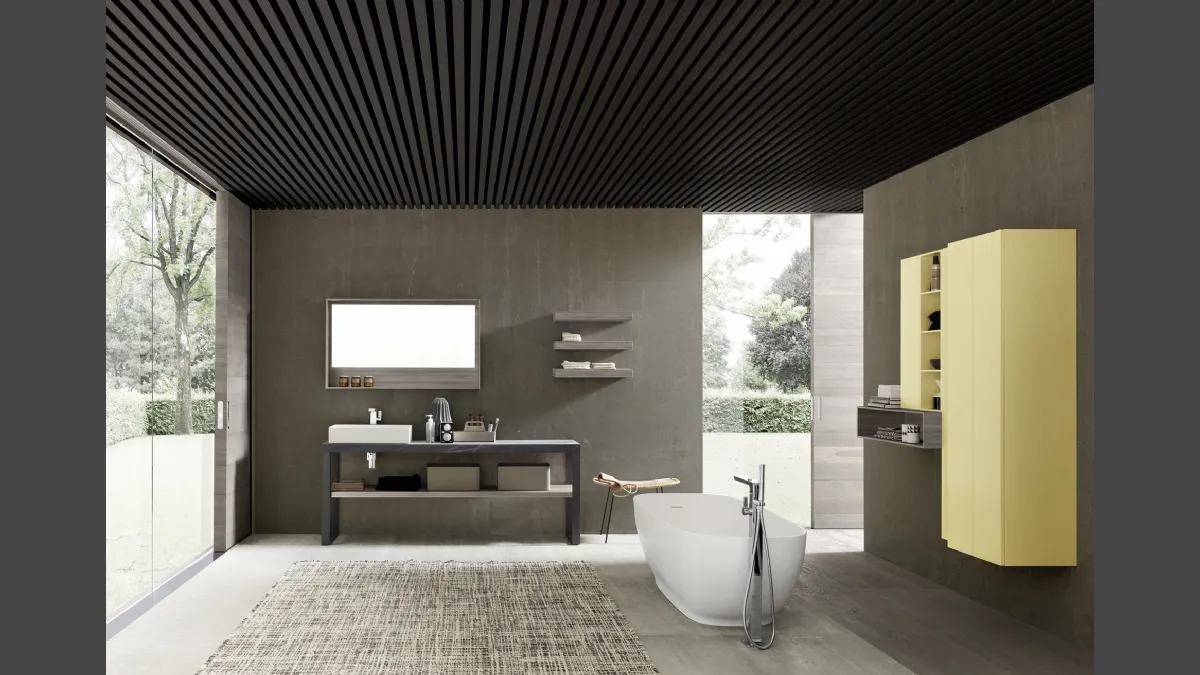 Mobile Bagno da appoggio M System C002 in melaminico e metallo con top in HPL di Baxar