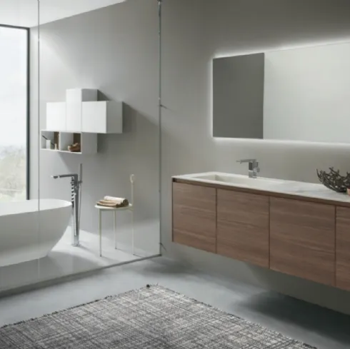 Mobile da Bagno sospeso M2 System C218 in melaminico Eucalipto Sablè Canaletto di Baxar