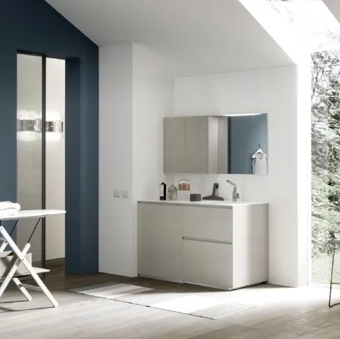 Mobile per lavanderia Laundry System C05 in laccato opaco bianco e melaminico cemento tortora di di Baxar
