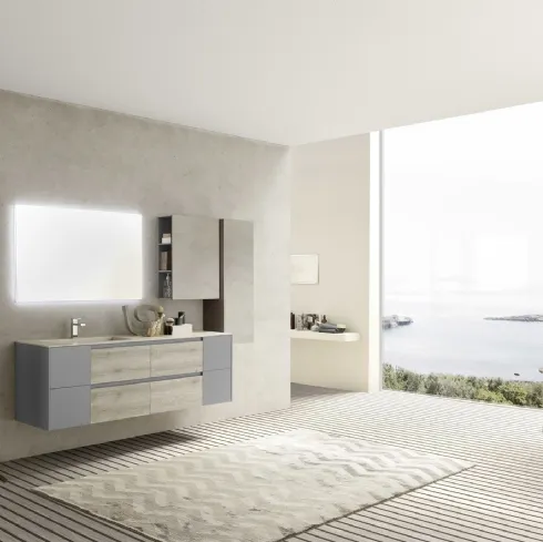 Mobile da Bagno sospeso M2 System C210 in melaminico Rovere Dogato Grigio e laccato Grigio Lavagna di Baxar