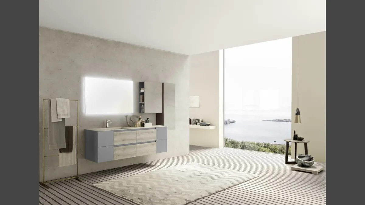 Mobile da Bagno sospeso M2 System C210 in melaminico Rovere Dogato Grigio e laccato Grigio Lavagna di Baxar