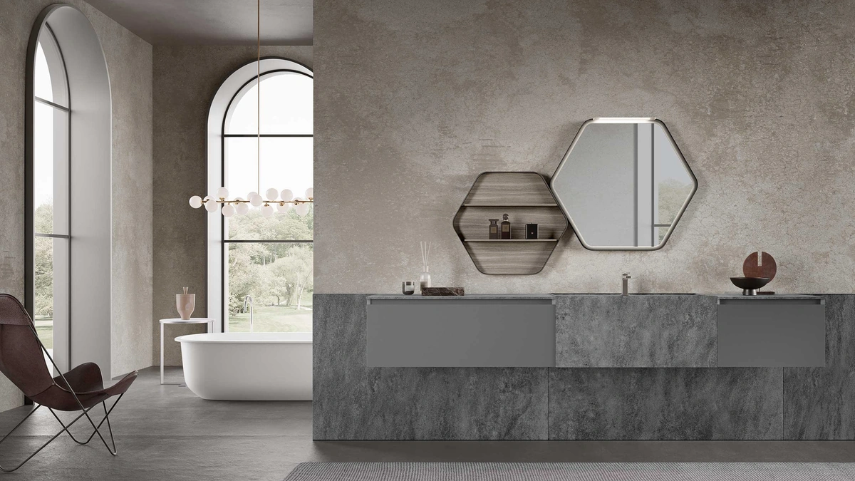 Mobile da Bagno sospeso M3 System 313 in laccato e gres di Baxar