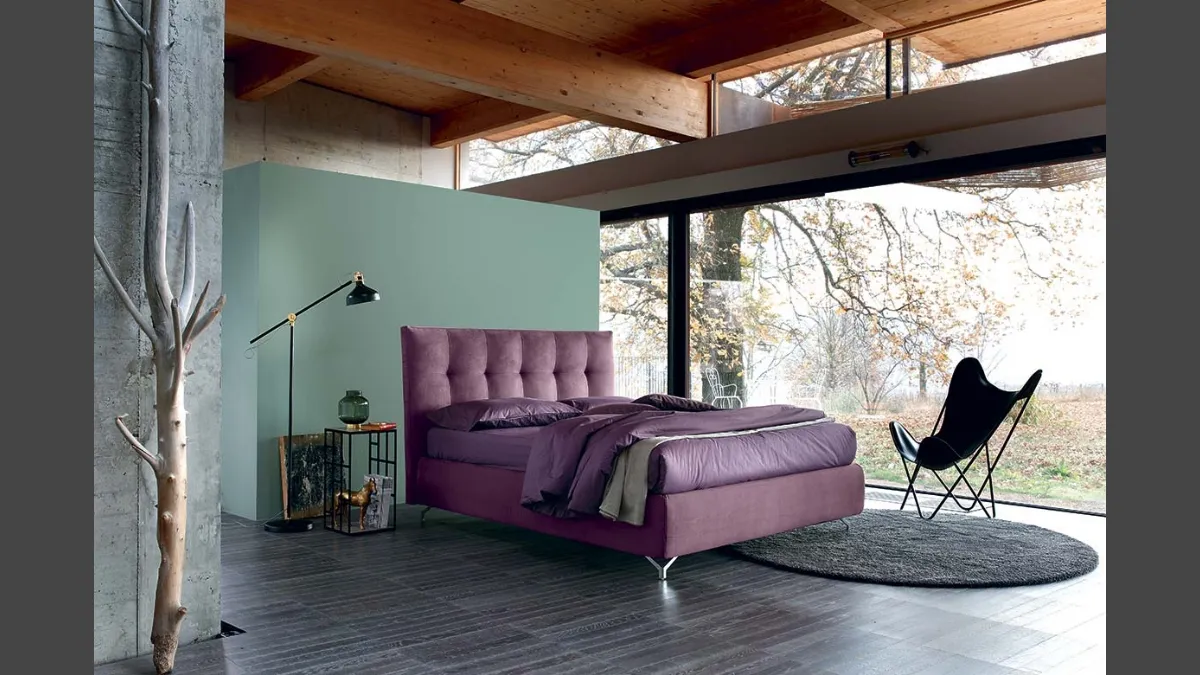 Letto in tessuto Gemma con box contenitore e testiera trapuntata di Bontempi Letti Design