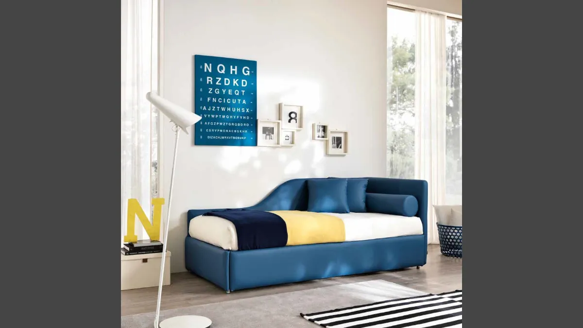 Letto singolo Clik-Clak con letto estraibile di Susan imbottiti