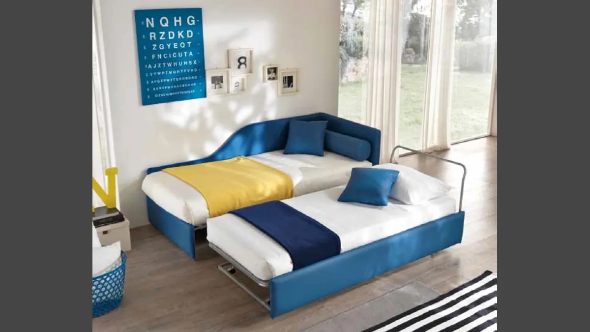 Letto singolo Clik-Clak con letto estraibile di Susan imbottiti