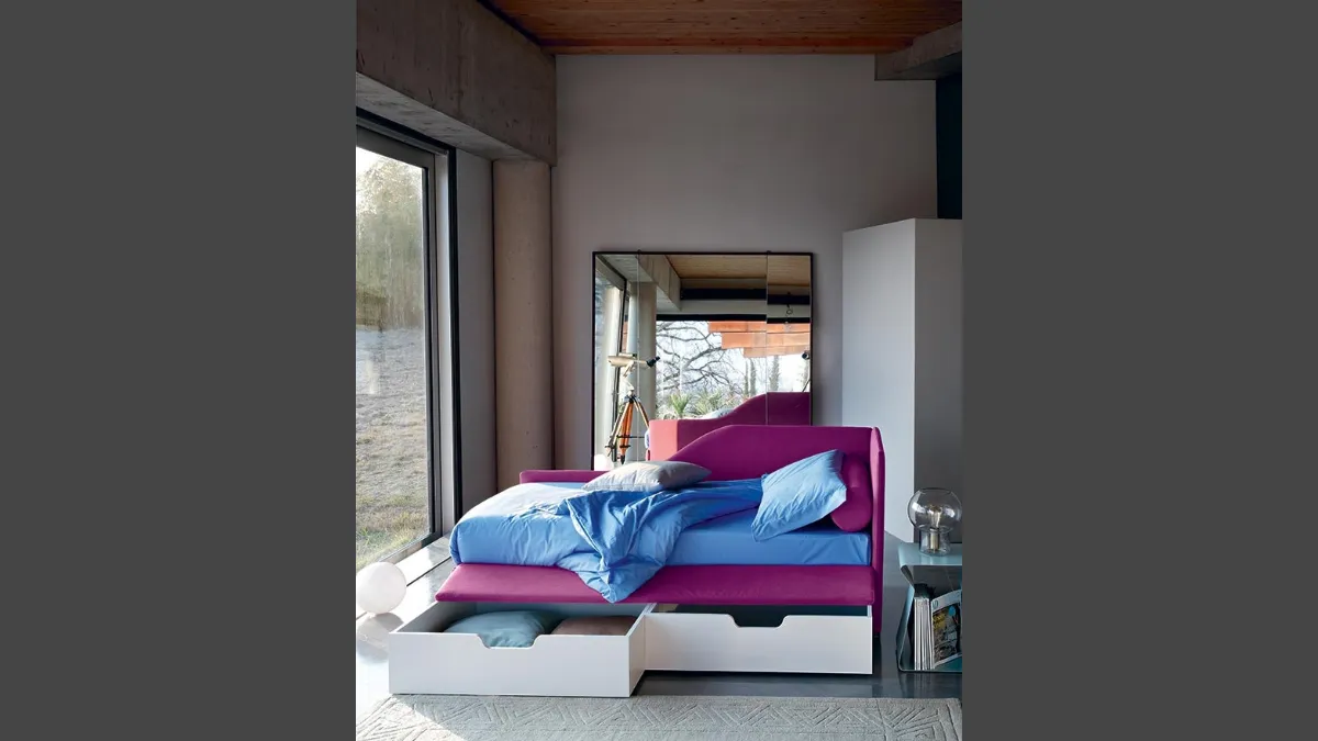 Letto singolo in tessuto con cassettoni Duplo di Bontempi Letti Design