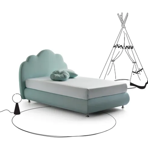 Letto per bambini in tessuto imbottito con testiera sagomata Peter Pan di Nefi Italia 