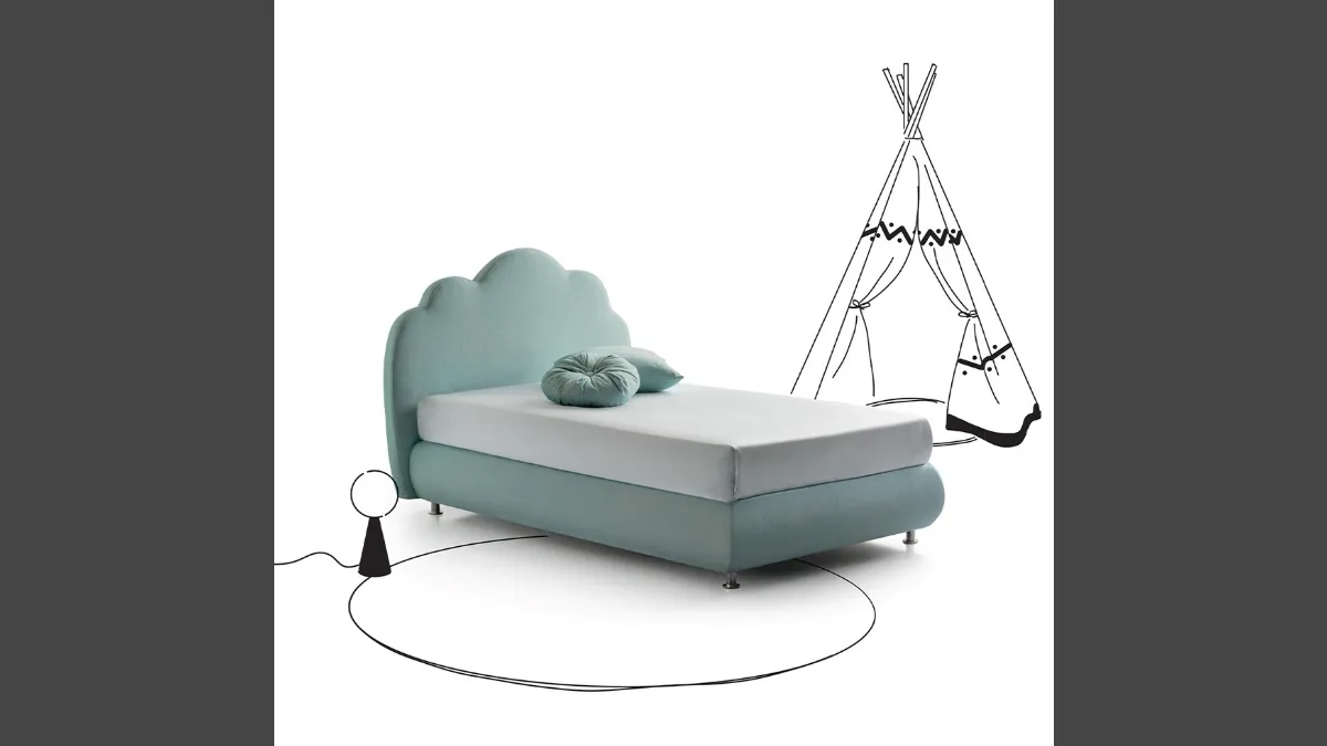 Letto per bambini in tessuto imbottito con testiera sagomata Peter Pan di Nefi Italia 