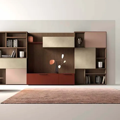 Libreria a muro Kosmos KL202 in laccato opaco e legno di Mercantini