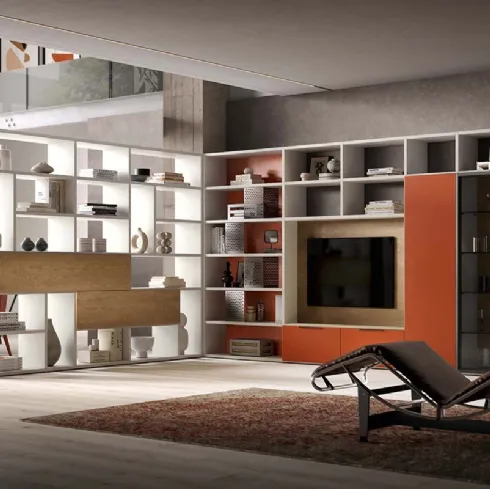 Libreria divisoria e a muro Kosmos KL211 in laccato opaco e legno di Mercantini