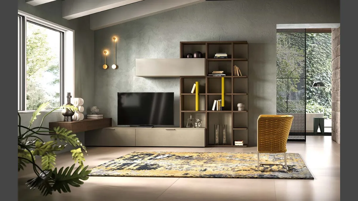 Libreria a muro Kosmos KL217 in laccato opaco e legno di Mercantini