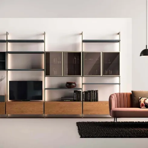 Libreria a muro Kosmos KL218 in legno con ante in vetro di Mercantini