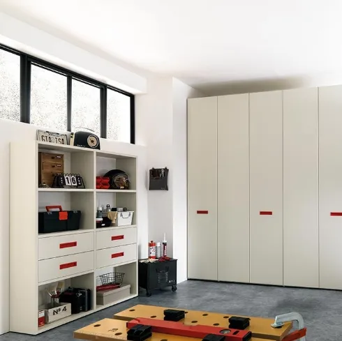 Libreria in melaminico Quarzo con maniglie in laccato Ciliegia NC308 Moretti Compact