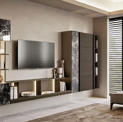 Parete Attrezzata Composizione Horizon 1001 in legno e vetro di Mobilgam