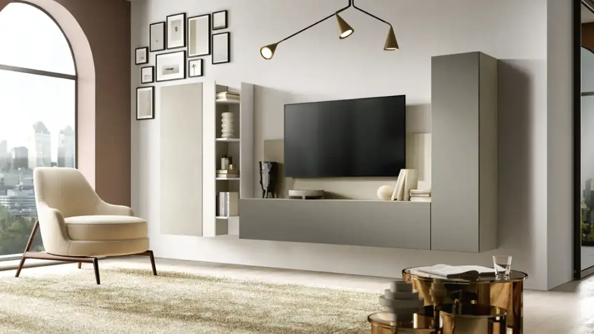 Parete Attrezzata sospesa Kosmos KF123 di Moretti Compact Giorno Notte