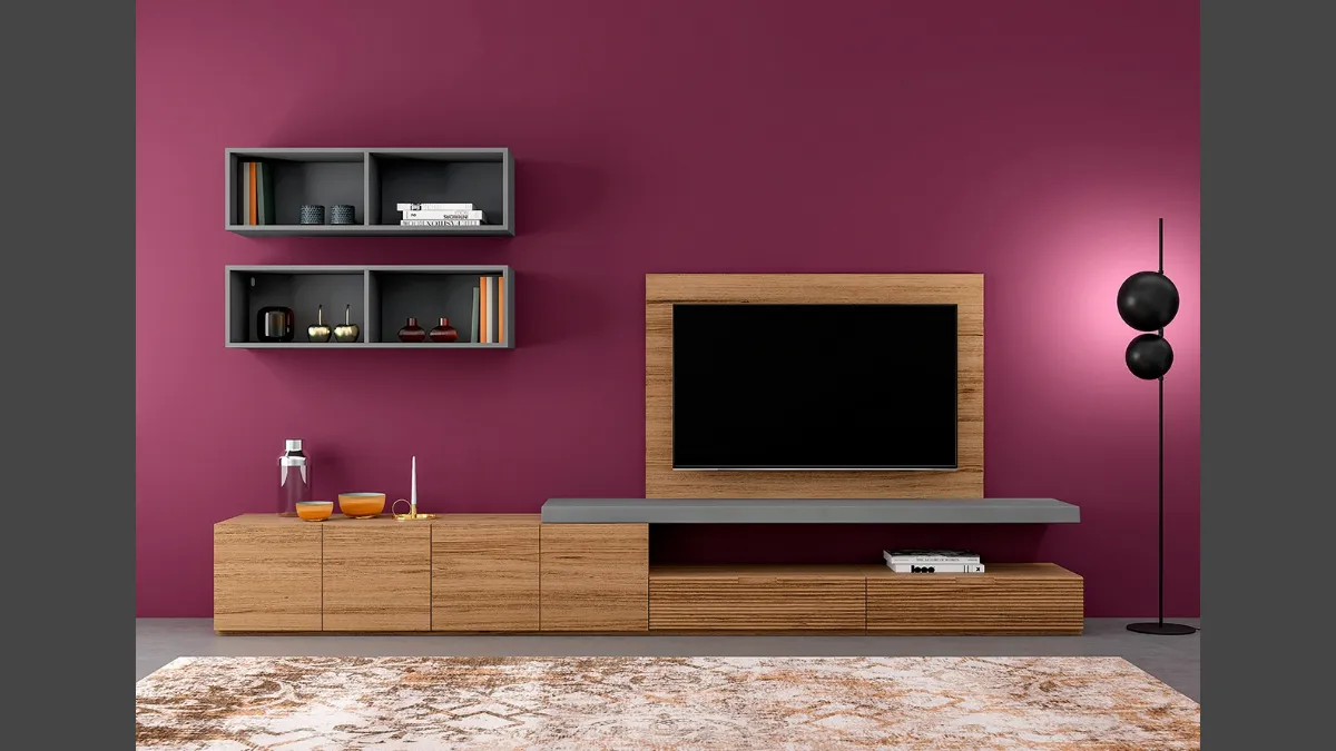 Parete attrezzata Zero 16 L15 in legno di Rovere massello di Devina Nais