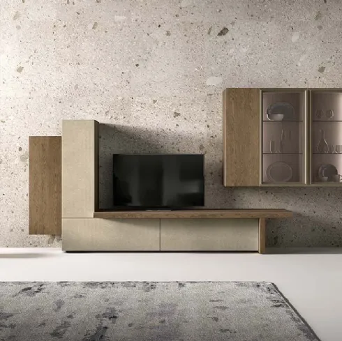 Parete Attrezzata Kosmos KC128 in legno e vetro di Mercantini