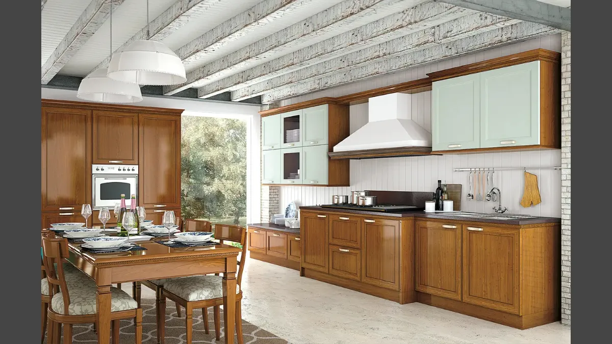 Cucina Classica ad angolo bicolore in legno naturale e laccato I Ciliegi composizione 05 di Le Fablier