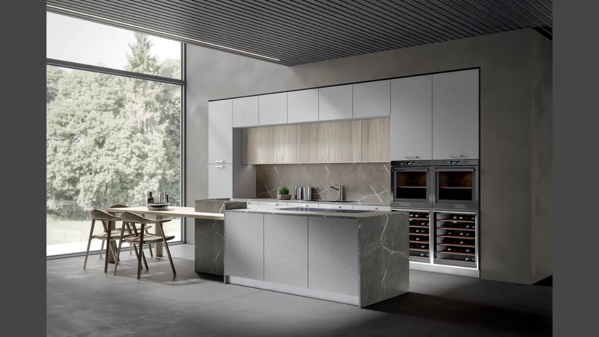 Cucina Moderna con isola Aura 03 in melaminico di Home Cucine