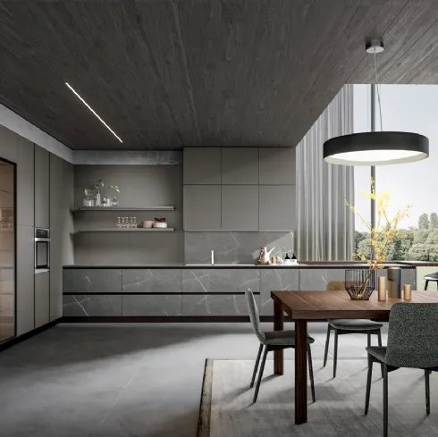 Cucina Moderna con penisola Aura 04 in melaminico e vetro di Home Cucine