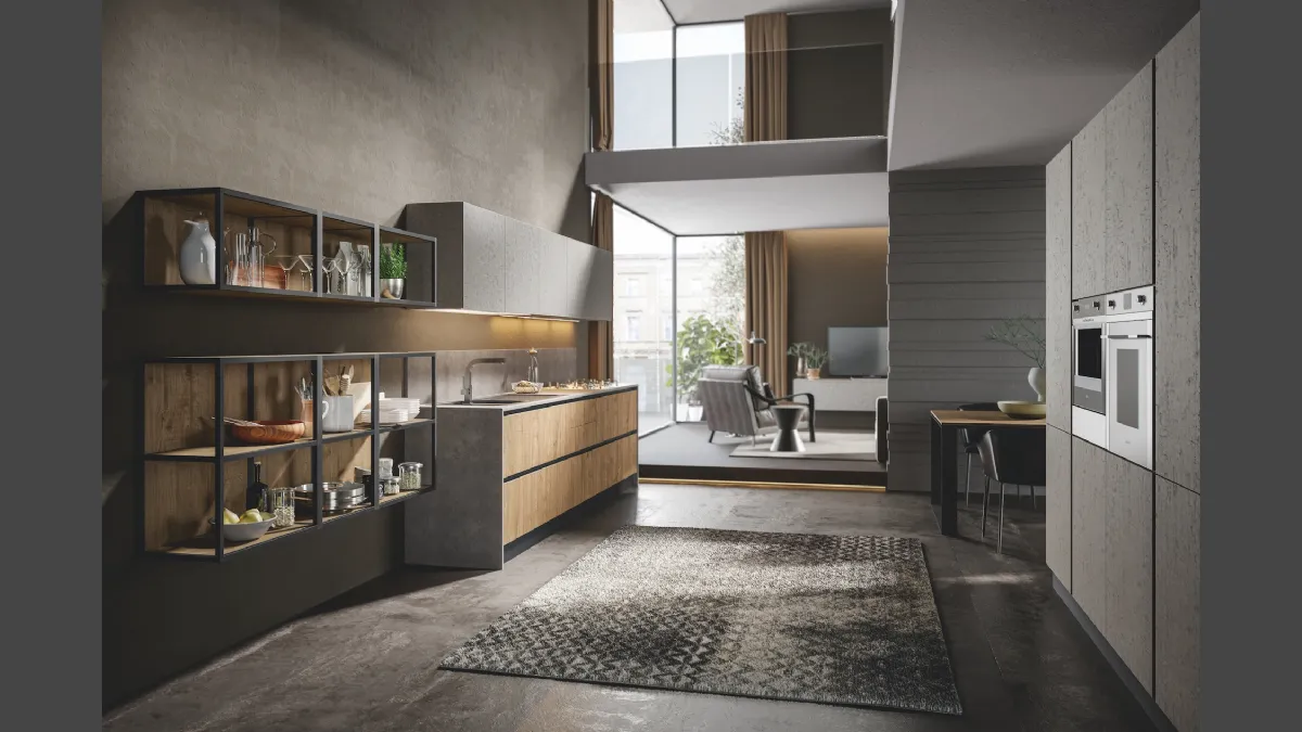 Cucina Moderna lineare Genesi 01 in melaminico finitura Cortina e Urban di Home Cucine