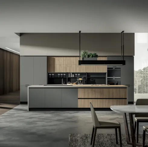 Cucina Moderna con isola Genesi 14 in melaminico finitura Nordico e Atomo di Home Cucine