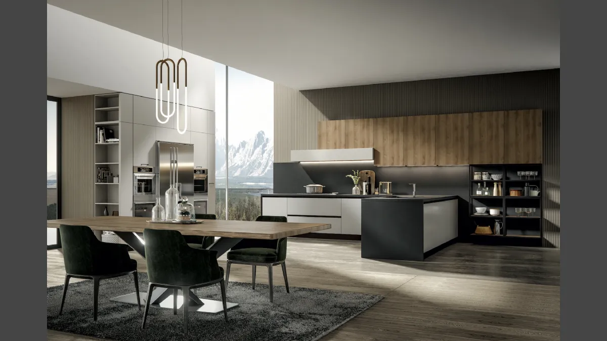 Cucina Moderna Genesi 16 in Pet finitura Duna e melaminico finitura Silvestre di Home Cucine