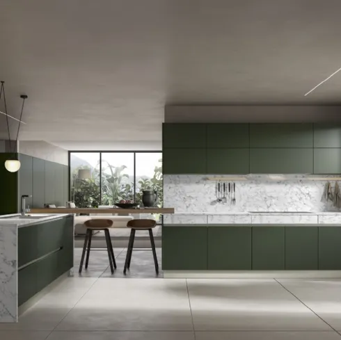 Cucina Moderna con penisola Logos 04 in melaminico con top Palladio di Home Cucine