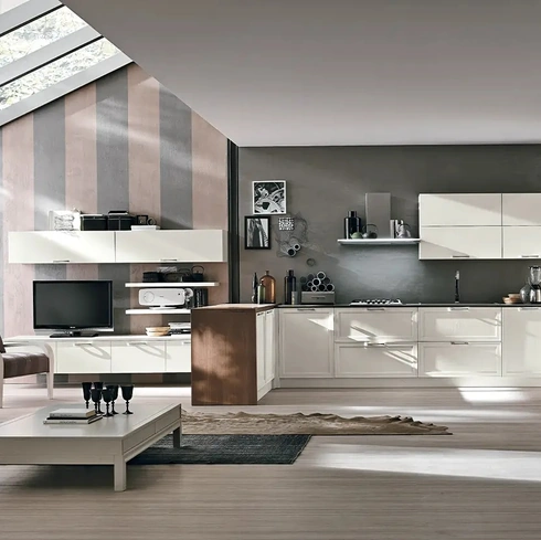Cucina su misura con penisola Melograno Composizione PM02 in legno di frassino di Le Fablier