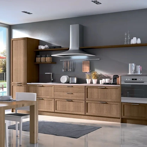 Cucina lineare su misura in legno Melograno composizione 06 di Le Fablier